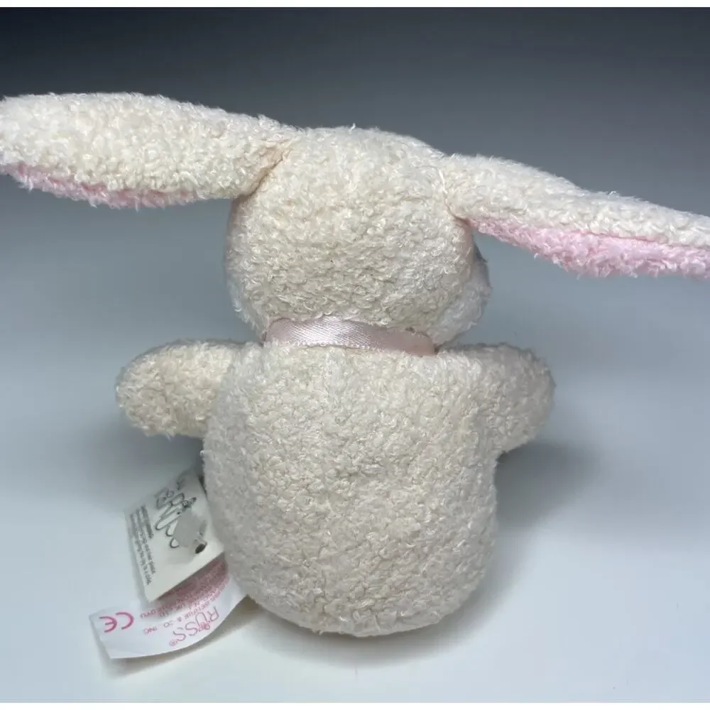 Vintage Russ Puffs Baby Bunny Plush 3” Mini Cream Pink Bow Beanie 20050 NWT